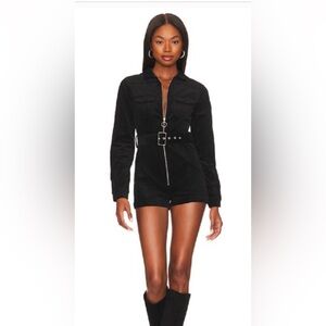 Super cute black cord romper with long sleeves and shorts